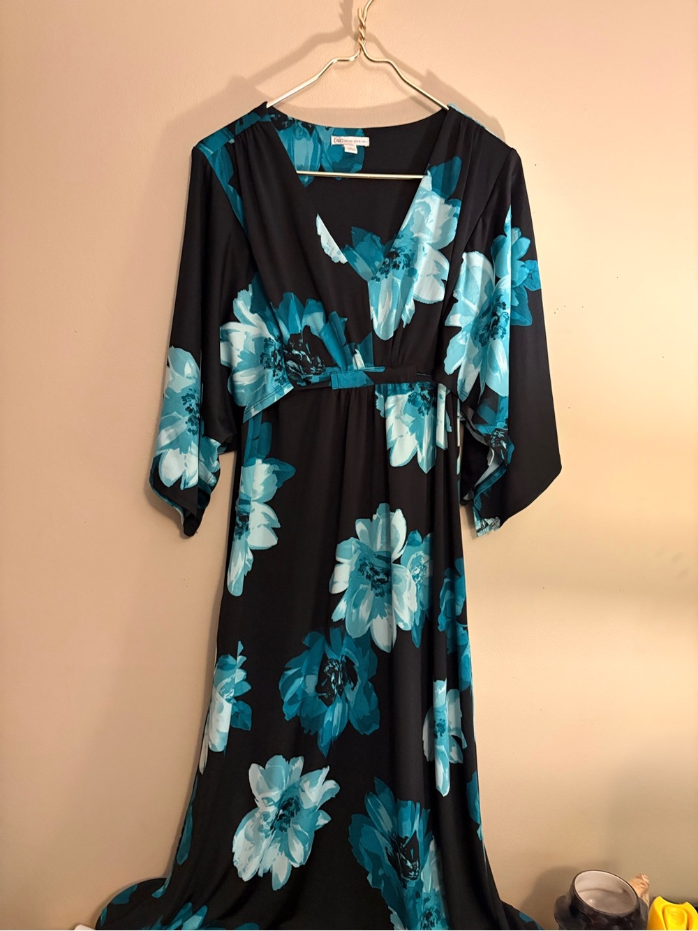 Cato Black Maxi Dress with Teal & Aqua Floral Print size large